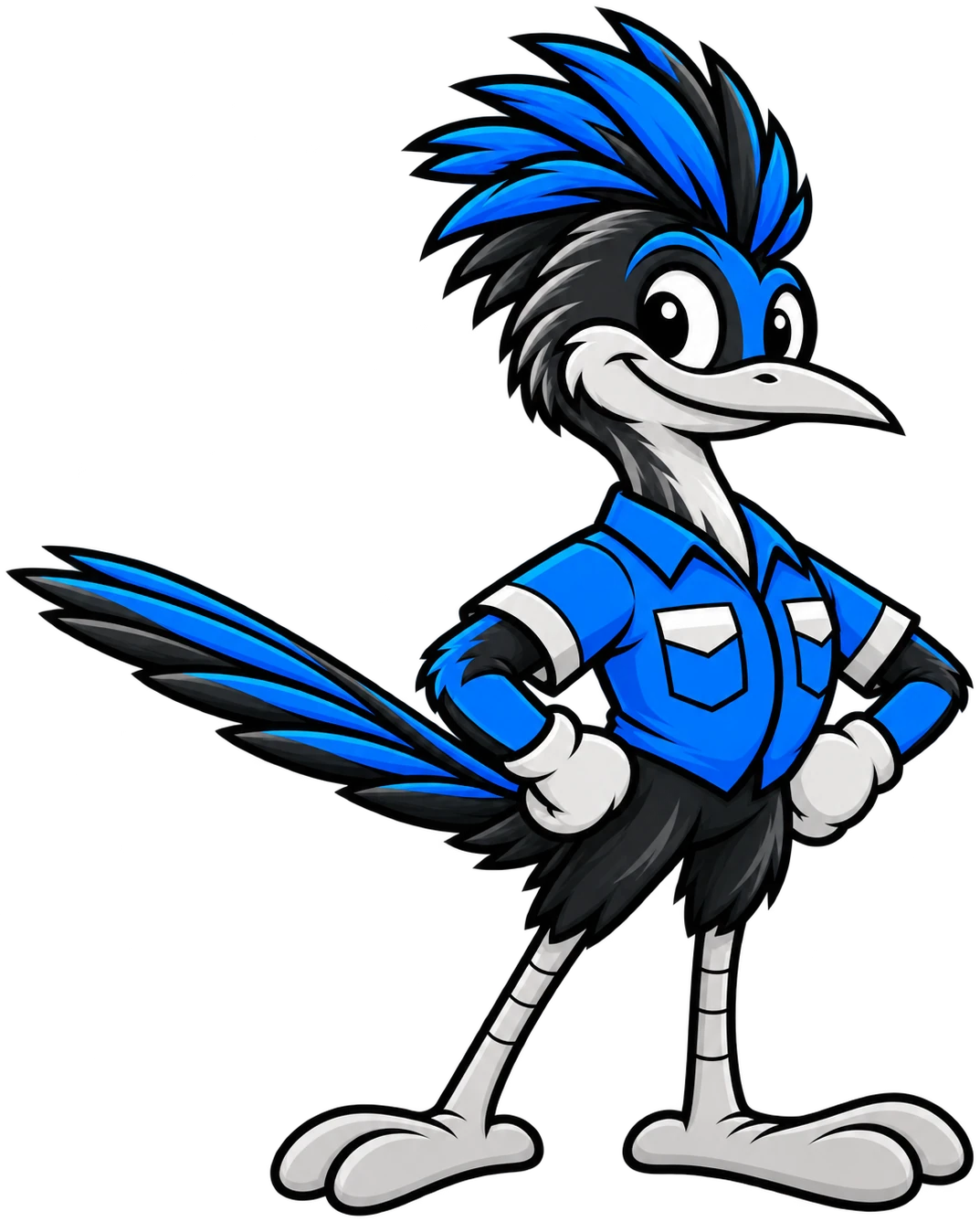 Henderson Junk Solutions roadrunner mascot standing with his hands on his hips, ready to work for junk removal in Henderson, NV