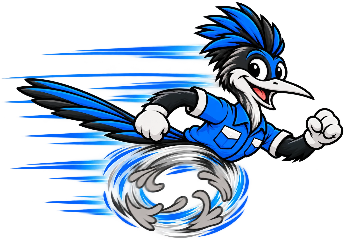 Henderson Junk Solutions roadrunner mascot running at full speed for same-day junk removal in Henderson, NV